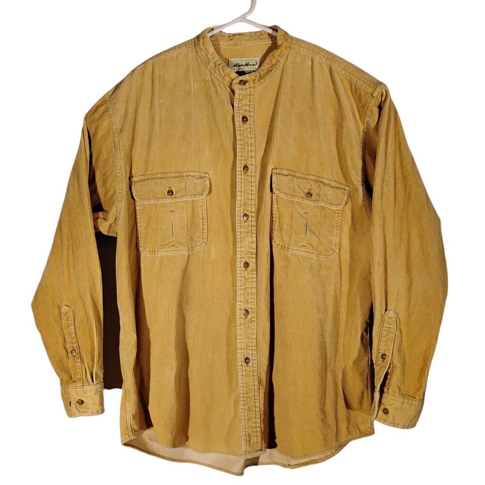Eddie Bauer vintage corduroy shirt mens XL Xlarge tan blade band collar Y2K